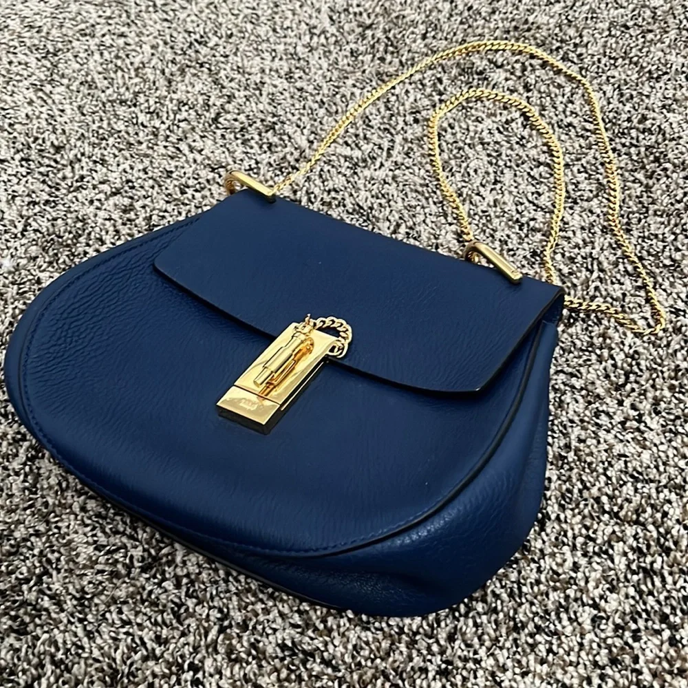 Chloe Drew Navy Leather Shoulder Bag, worn twice